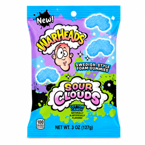 Warheads Sour Clouds Cotton Candy 127g Kwaśne piankowe żelki w kształcie chmurek o smaku waty cukrowej