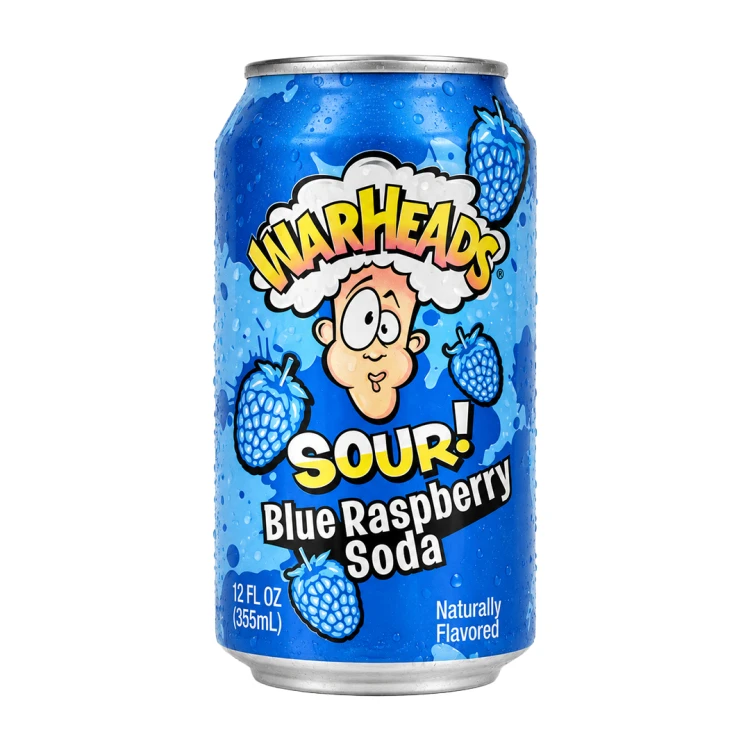 Warheads Sour Blue Raspberry Soda 330ml Kwaśny napój gazowany o smaku niebieskiej maliny