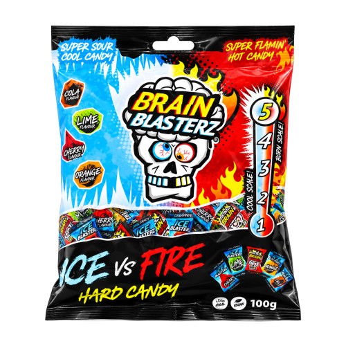 Brain Blasterz Ice VS Fire Hard Candy Level 5 Sour 100g Ekstremalnie kwaśne cukierki chłodzące VS pikantne