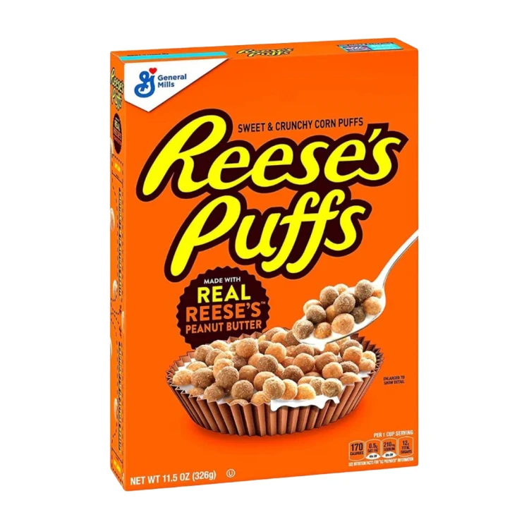 Reese's Puffs 326g Płatki śniadaniowe w kształcie kuleczek o smaku kremu orzechowego i czekolady