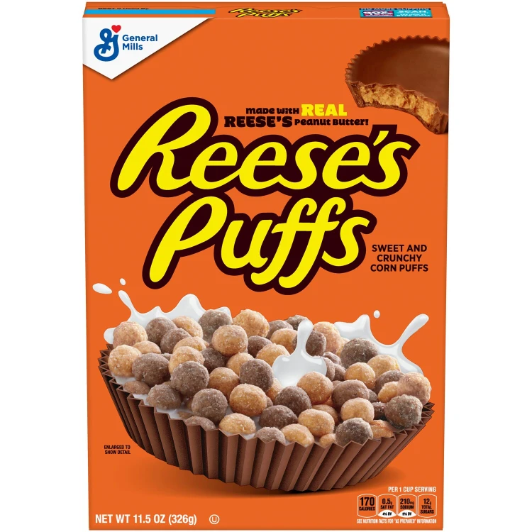 Reese's Puffs 326g Płatki śniadaniowe w kształcie kuleczek o smaku kremu orzechowego i czekolady