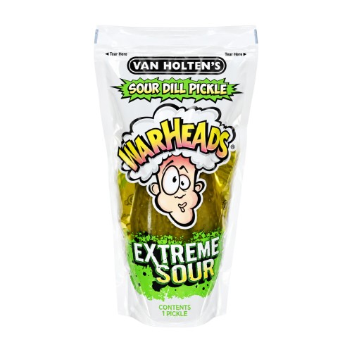 Van Holten's Sour Dill Pickle Warheads Extreme 242g Ekstremalnie kwaśny ogórek konserwowy w zalewie o smaku cukierków Warheads