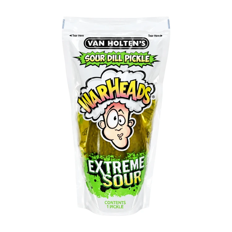 Van Holten's Sour Dill Pickle Warheads Extreme 242g Ekstremalnie kwaśny ogórek konserwowy w zalewie o smaku cukierków Warheads