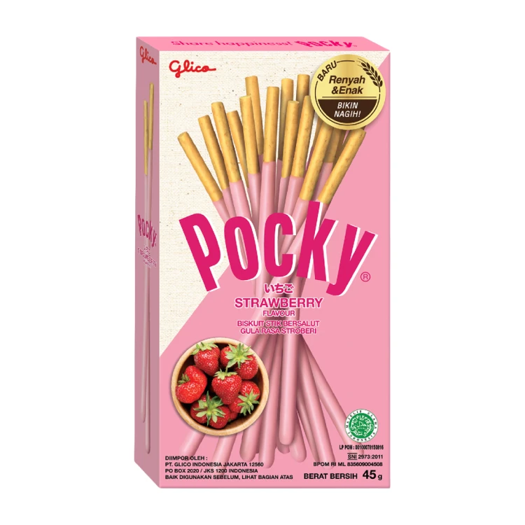 Pocky Strawberry  flavour 45g Chrupiące paluszki w polewie o smaku truskawkowym