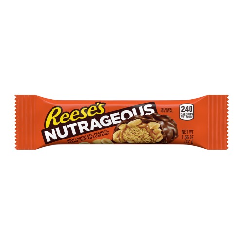 Reese's Nutrageous 47g Baton z kremem orzechowym, karmelem i chrupiącymi orzechami w polewie mlecznej