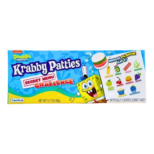Sponge Bob Krabby Patties Secret Menu Challenge 90g Gra "zgadnij jaki to smak" z żelkami w kształcie burgerów