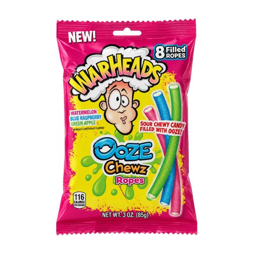 Warheads Ooze Chewz Ropes 85g Kwaśne żelki z nadzieniem o smaku owocowym