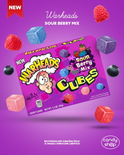 Warheads Sour Berry Mix Cubes 99g Mieszanka kwaśnych żelków o smaku owoców leśnych