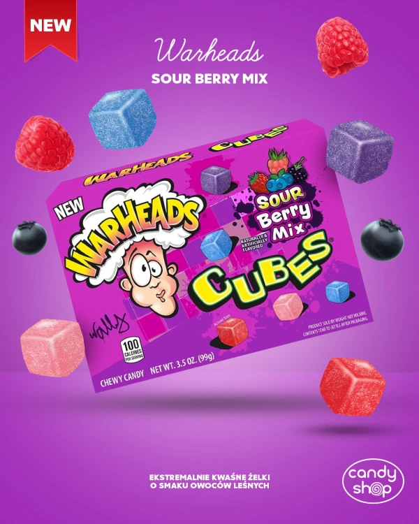 Warheads Sour Berry Mix Cubes 99g Mieszanka kwaśnych żelków o smaku owoców leśnych