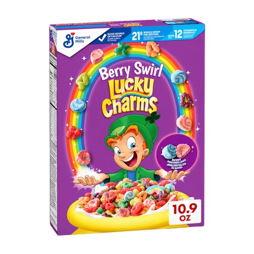 Lucky Charms Berry Swirl Cereal 309g Płatki śniadaniowe z piankami marshmallow o smaku jagodowym