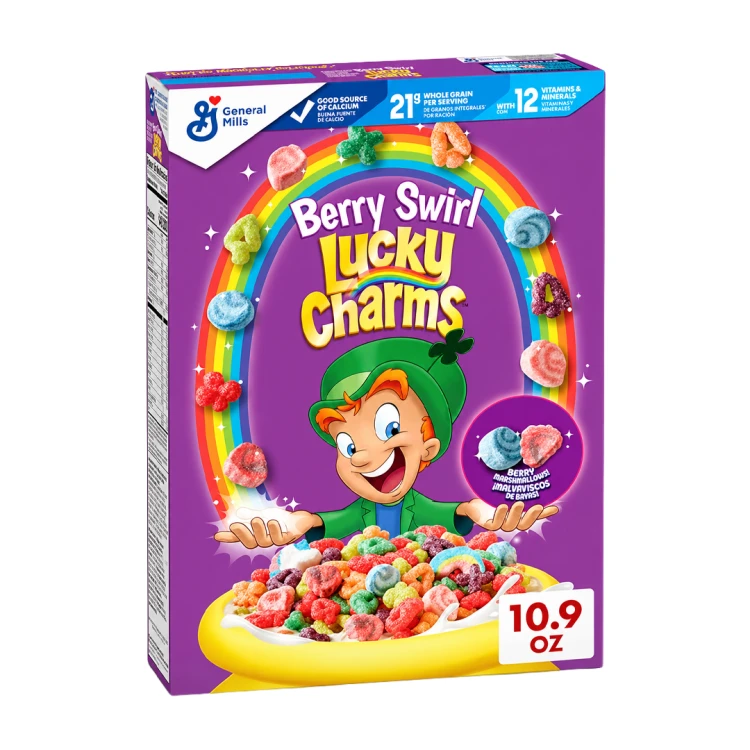 Lucky Charms Berry Swirl Cereal 309g Płatki śniadaniowe z piankami marshmallow o smaku jagodowym