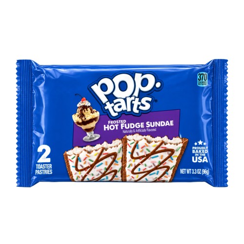 Pop Tarts Hot Fudge Sundae 96g Amerykańskie ciasteczka z nadzieniem o smaku lodów waniliowych, czekoladowej polewy i cukierkowej posypki