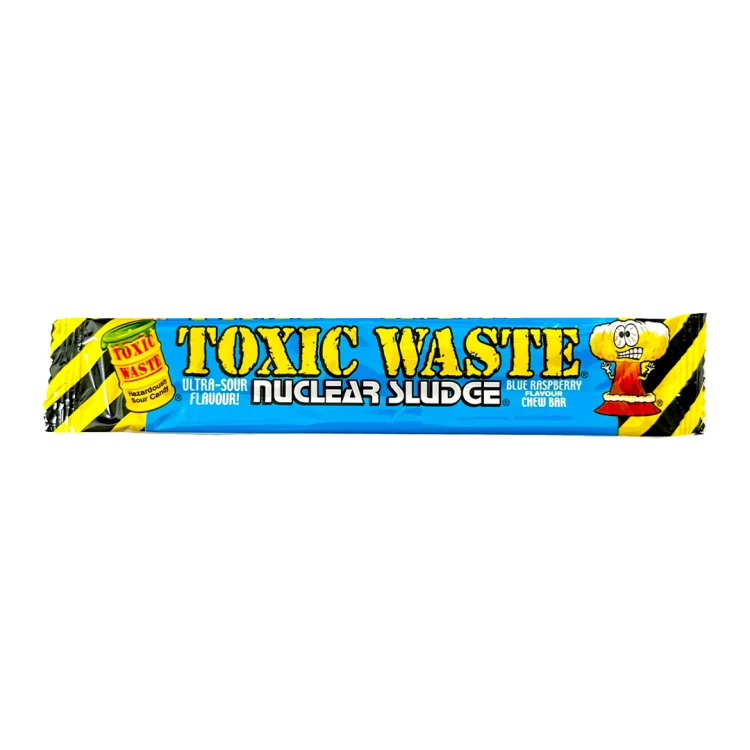 Toxic Waste Nuclear Sludge Blue Raspberry Chew Bar 20g Ekstremalnie kwaśna guma rozpuszczalna o smaku niebieskiej maliny