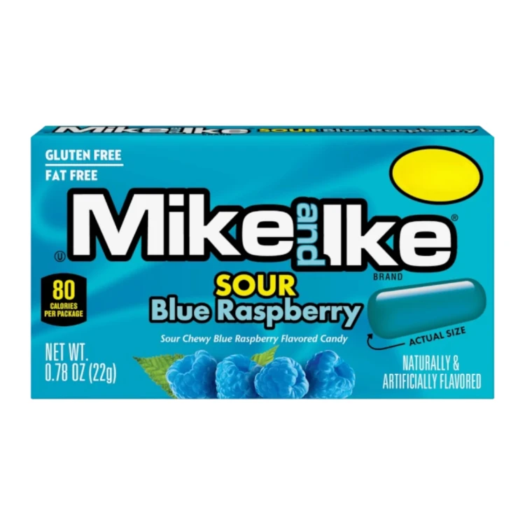 Mike and Ike Sour Blue Raspberry 22g Kwaśne cukierki o smaku niebieskiej maliny