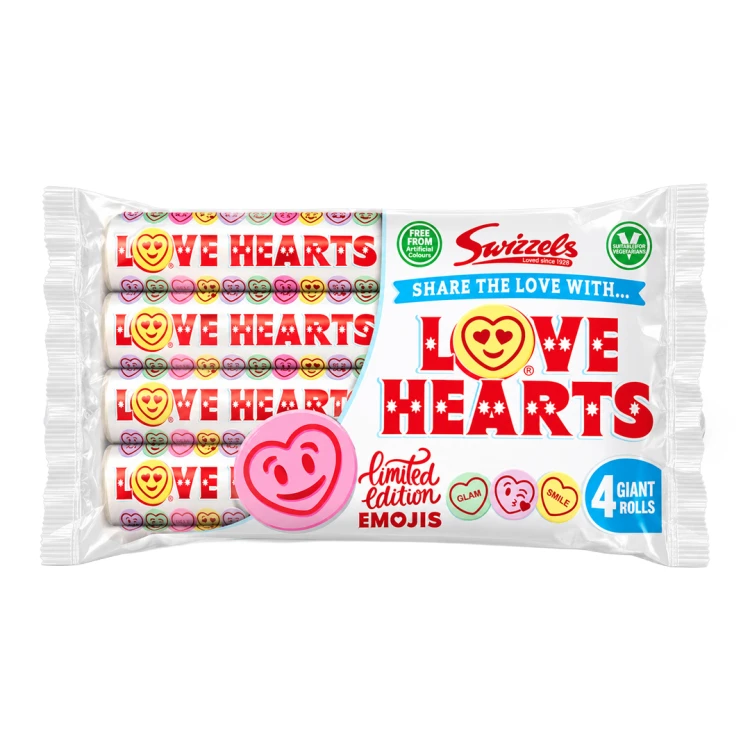 Swizzels Love Hearts 4 Pack 105g Cukierki musujące "serduszka" o smaku owocowym