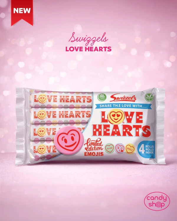 Swizzels Love Hearts 4 Pack 105g Cukierki musujące "serduszka" o smaku owocowym