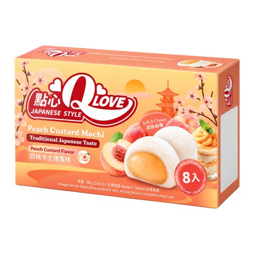 QLOVE Peach Custard Mini Mochi 80g Tajwański deser o smaku brzoskwiniowym