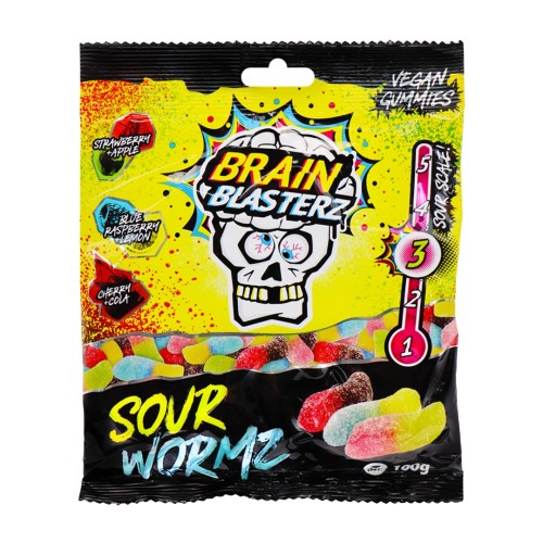 Brain Blasterz Sour Wormz Gummies 100g Żelki kwaśne robaczki o smaku owocowym