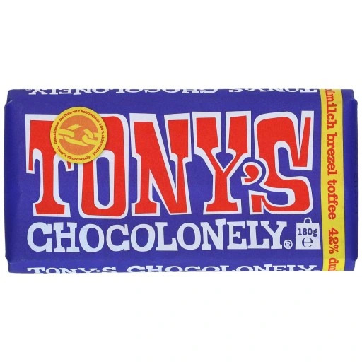 Tony's Chocolonely Donkere Melk  Pretzel Toffee Reep 180g Belgijska ciemna czekolada mleczna z kawałkami precli i karmelem
