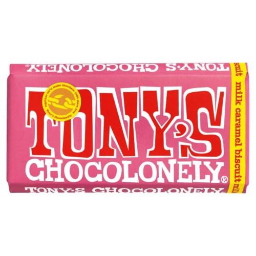 Tony's Chocolonely Milk Caramel Biscuit 180g Belgijska czekolada mleczna z kawałkami karmelu i ciasteczek