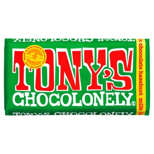Tony's Chocolonely Milk Hazelnut 180g Belgijska czekolada mleczna z kawałkami orzechów laskowych