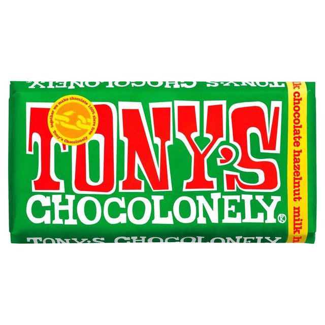 Tony's Chocolonely Milk Hazelnut 180g Belgijska czekolada mleczna z kawałkami orzechów laskowych