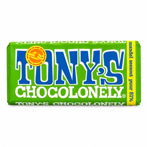 Tony's Chocolonely Puur Amandel Zeezout 180g Belgijska ciemna czekolada z migdałami i solą morską