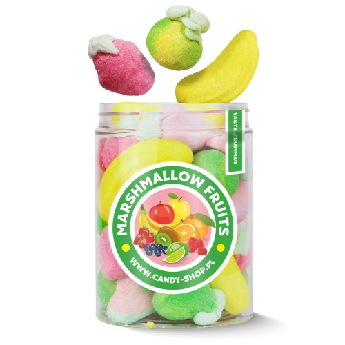 Duży Słoik "Piankowe Owoce - Marshmallow Fruits" z Piankami 300g o smaku owocowym 1000ml