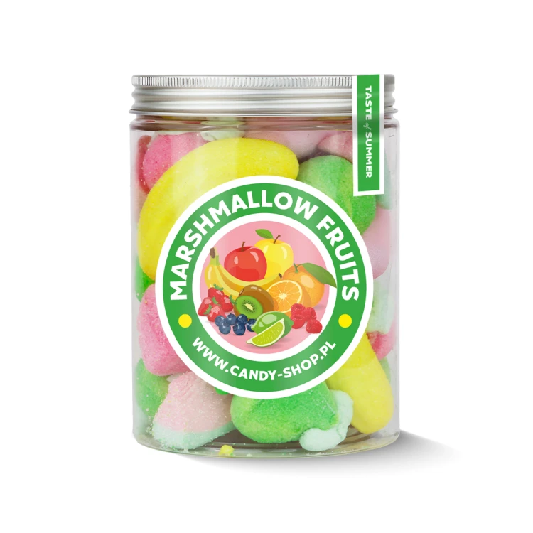 Duży Słoik "Piankowe Owoce - Marshmallow Fruits" z Piankami 300g o smaku owocowym 1000ml