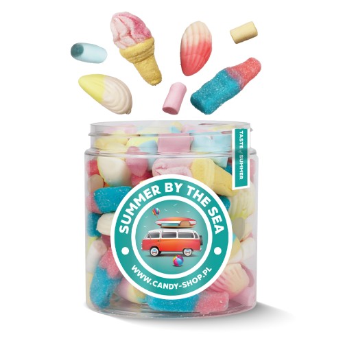 Słoik "Wakacyjny - Summer by the Sea" z Żelkami i Piankami 400g o smaku owocowym 750ml