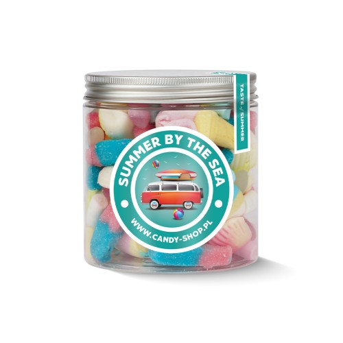 Słoik "Wakacyjny - Summer by the Sea" z Żelkami i Piankami 400g o smaku owocowym 750ml