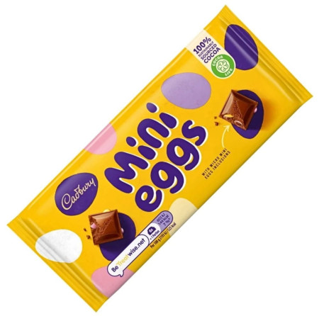 Cadbury Mini Eggs Bar 110g Czekolada mleczna z jajeczkami z czekolady mlecznej w cukrowej otoczce (16%) Prezent na Wielkanoc