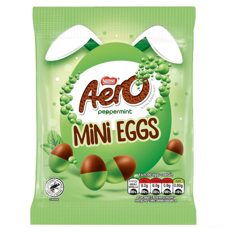 Aero Mini Eggs 70g Napowietrzane czekoladowe mini jajeczka pokryte skorupką o smaku miętowym Prezent na Wielkanoc