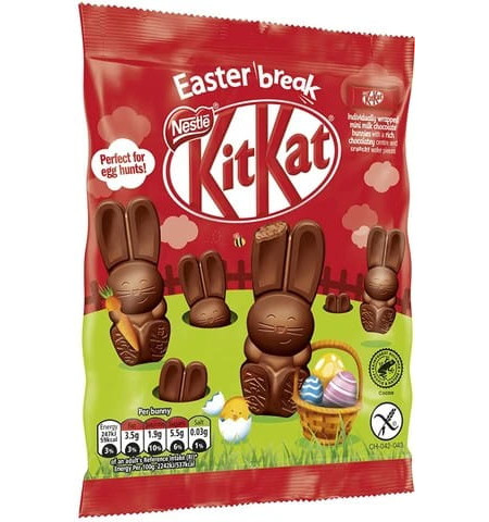 KitKat Easter Break Mini Bunnies 55g Batoniki ''Zajączki'' z nadzieniem o smaku czekoladowym z kawałkami zbóż i wafli