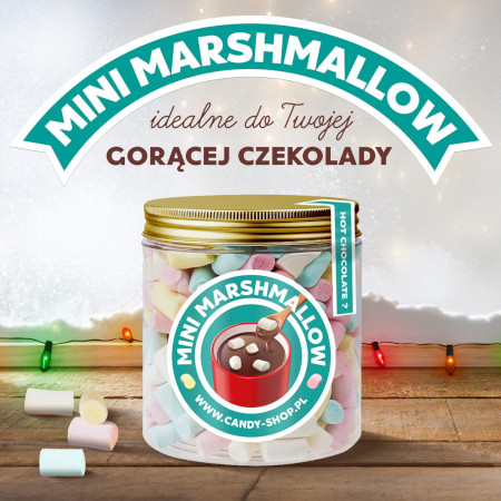 Słoik z Piankami ''Mini do Kawy Gorącej Czekolady Deserów'' 200g o smaku owocowym 750ml