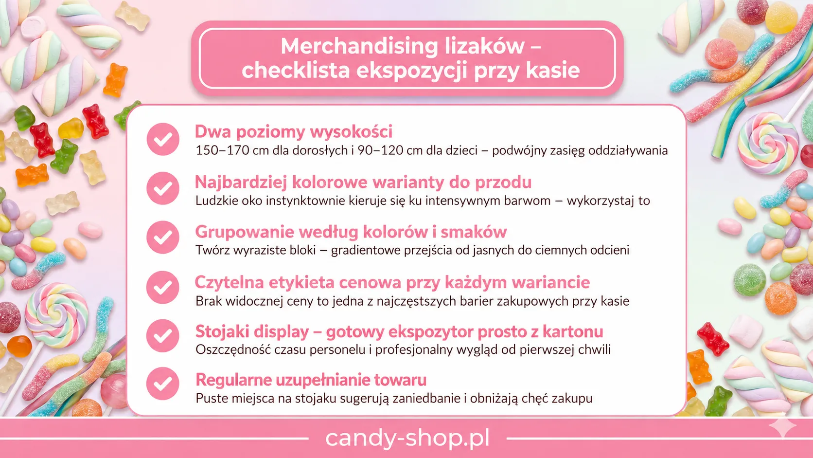 Merchandising lizaków - checklista ekspozycji przy kasie