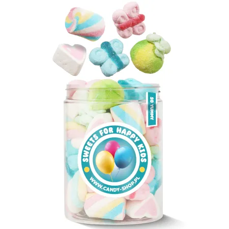 Duży Słoik ''Sweets for Happy Kids'' z Piankami 230g 1000ml o smaku owocowym Słodycze dla Dzieci Prezent na Dzień Dziecka