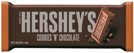 Hershey's Cookies 'N' Chocolate 40g Batonik o smaku czekolady mlecznej z kawałkami ciasteczek
