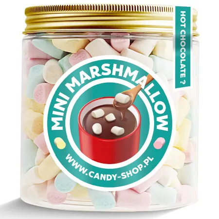Słoik z Piankami ''Mini do Kawy Gorącej Czekolady Deserów'' 200g o smaku owocowym 750ml
