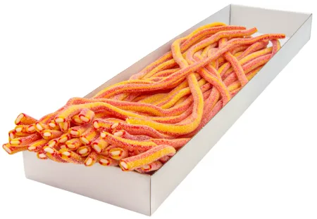 Kwaśne Żelki ''Mega Kable Mega Żele Duo Truskawka - Banan'' 3,2kg 40szt. o smaku truskawkowo-bananowym
