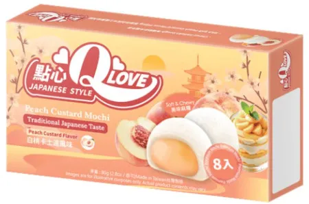 QLOVE Peach Custard Mini Mochi 80g Tajwański deser o smaku brzoskwiniowym
