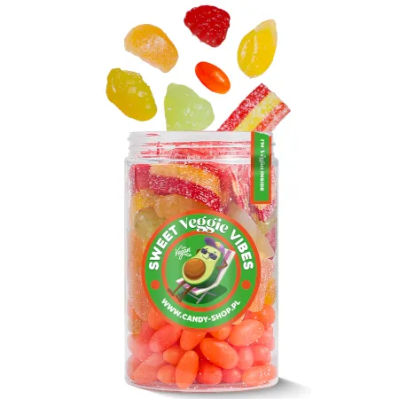 Słoik ''Wegański - Veggie Vibes'' z Żelkami 350g o smaku owocowym 400ml