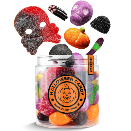 Słoik 'Halloween - Straszny' z Żelkami i Piankami 400g o smaku owocowym 750ml