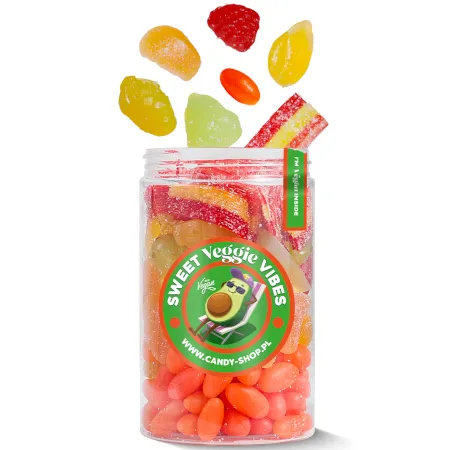 Słoik ''Wegański - Veggie Vibes'' z Żelkami 350g o smaku owocowym 400ml