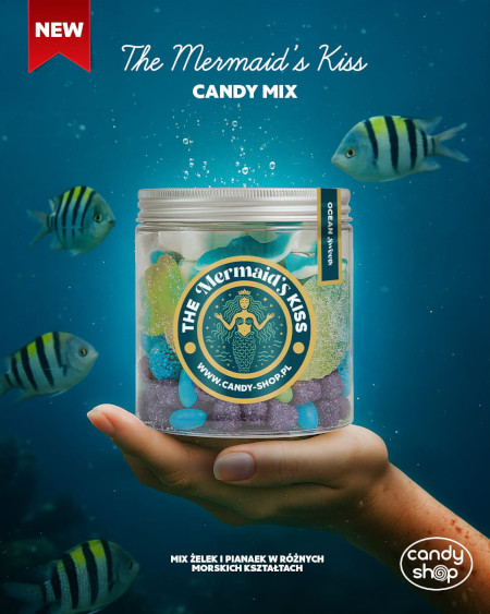 Słoik ''Morski - The Marmaid Kiss'' z Żelkami i Piankami 400g o smaku owocowym 750ml