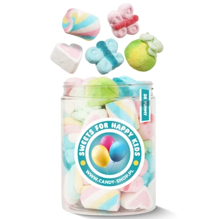 Duży Słoik ''Sweets for Happy Kids'' z Piankami 230g 1000ml o smaku owocowym Słodycze dla Dzieci Prezent