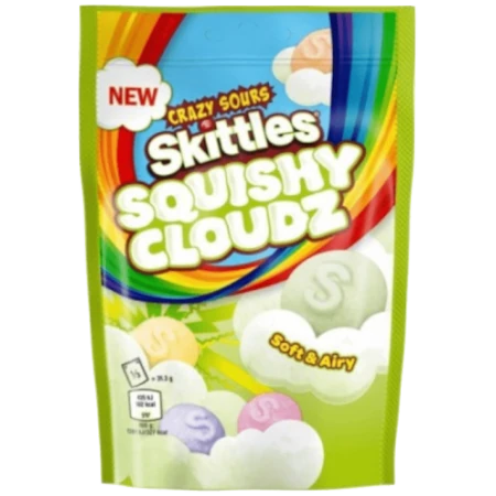 Skittles Squishy Cloudz Sour Green 94g Miękkie, kwaśne cukierki o smaku owocowym