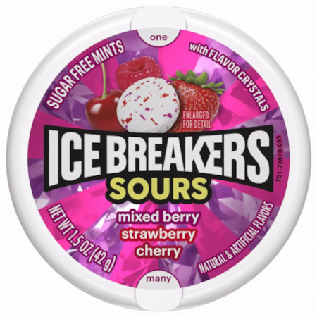 Ice Breakers Sours Mixed Berry Strawberry Cherry SUGAR FREE Mints 42g Cukierki do ssania BEZ CUKRU o smaku jagód, truskawki i wiśni