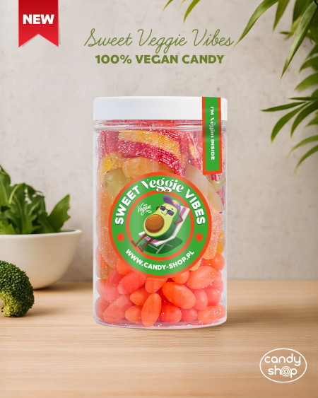 Słoik ''Wegański - Veggie Vibes'' z Żelkami 350g o smaku owocowym 400ml