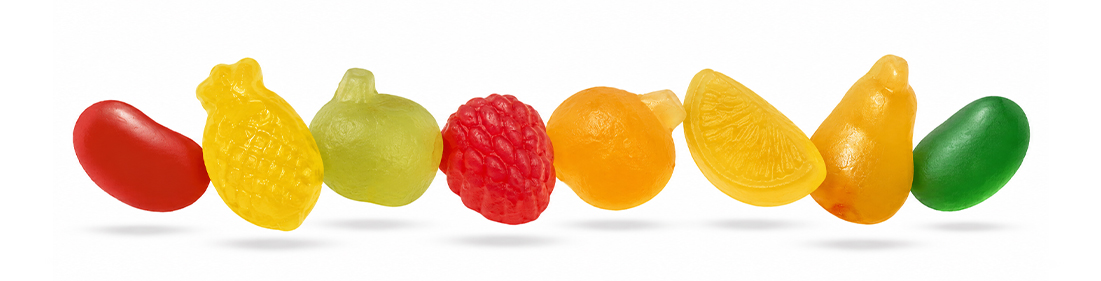 Latające wegańskie żelki Candy Shop w różnych owocowych kształtach